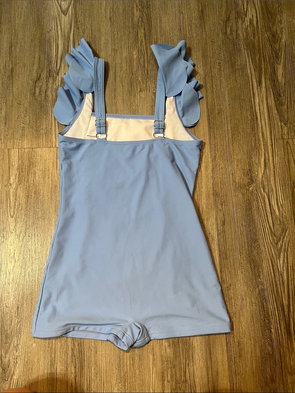 Light Blue Girls' One-Piece Swimsuit with Ruffled Straps- Size 10 - Picture 4 of 4